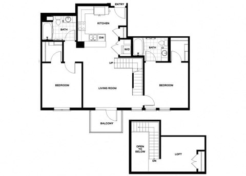 Floor plan for 2 beds, 2 baths, 1175 sqft